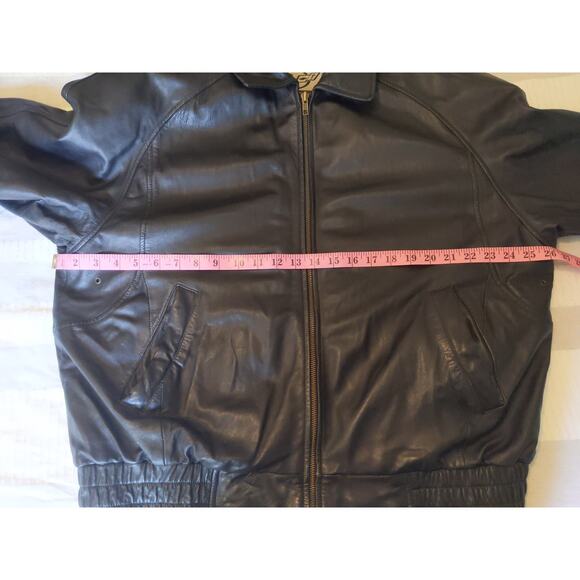 Corvette Black Leather Jacket Men's Size L Genuine GM Licensed Zip Front Bomber - Picture 3 of 8